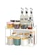 Cabinet Shelf Organiser Storage Rack Space-saving for Kitchen Counter Cabinet Washroom Closet Under Basin Office Table Steel Stackable Rust-resistant Heavy Duty Non-slip - (White 33 * 21 * 24)