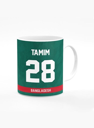 Designer Printed Coffee Mug with Heavy Duty Handle 11oz Ceramic Personalised Gift Mugs Cup [Microwave Safe &amp; Dishwasher Proof ] - Cricket Player - Tamim Iqbal, Jersey Number - 28