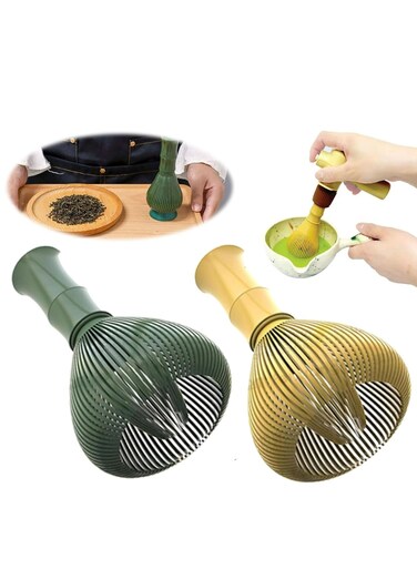 2 Pack Silicone Matcha Whisks in Green and Yellow, for Tea Ceremony and Matcha Preparation.