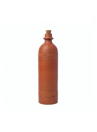 Handmade Terracotta Water Bottle with Cork Stopper   Natural Cooling   Eco-Friendly  Reusable Clay Pottery for Tabletop, Office &amp; Gifting   1L