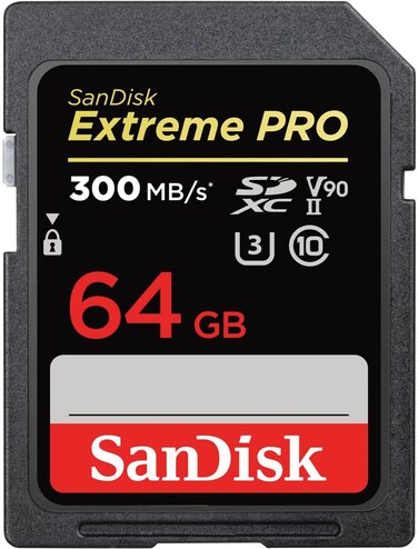 SanDisk 64GB Extreme Pro SDXC Memory Card Upto 300MB/s, UHS II, Class 10, U3, V90, Black, SDSDXDK 064G GN4IN