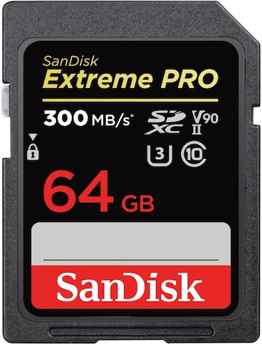SanDisk 64GB Extreme Pro SDXC Memory Card Upto 300MB/s, UHS II, Class 10, U3, V90, Black, SDSDXDK 064G GN4IN