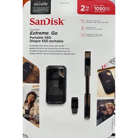 SanDisk NVMe Extreme Go Portable 2TB External SSD USB 3.2 Gen 2 USB-C