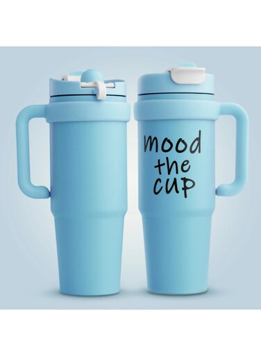 Mood The Cup Insulated Water Bottle, Stainless Steel Tumbler with Handle and Lid 2 Straw, Double Insulated Cup 100% Leak Proof for Home Office &amp; Gym 900ml (Bondi Blue)