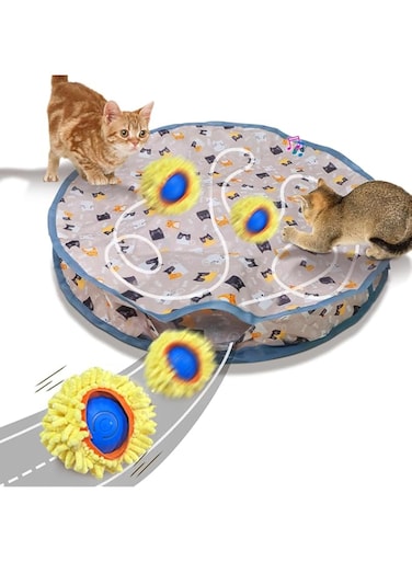 Masroo Interactive Cat Ball Toys Fast Rolling in Pouch, Motion Activated Chirping Cat Toy for Indoor, Hide and Seek Cat Toy with LED Light