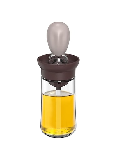 TINMIX Oil Dispenser with Brush - Glass Olive Oil Dispenser for Kitchen, 2 IN 1 Oil Dispenser Bottle with Silicone Basting Brush for Cooking Vinegar Sauce BBQ Grill Frying, T-OB21, Grey
