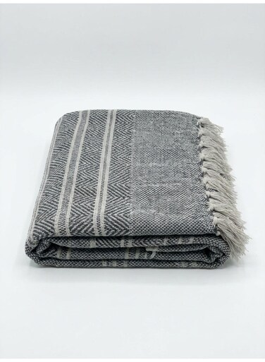 130 x 160 cm Premium Tribal Cotton Throw Blanket in Charcoal Grey 400GSM Decorative Fringed Cover for Sofa Couch Bed and Bohemian Home Decor