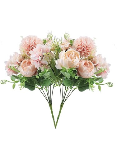 MZMing 2 Pieces Artificial Flowers Fake Flowers Peony Bouquet Silk Hydrangeas and Peonies Plant Realistic Flower Arrangement Table Centerpieces for Home Graves Office Party Wedding Decoration