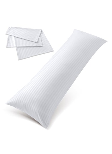 Linen Klub Long Body 1Pc Stripe Pillowcase - 100% Microfiber with envelope closure, Soft and Durable Quality, Size : 45 x 125cm , White
