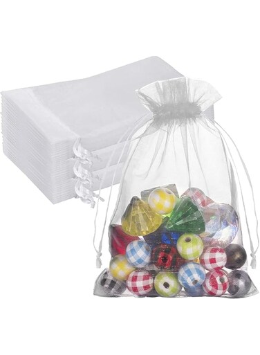 Arabest Sheer Organza Bag, 100pcs 18x13 cm Premium White Wedding Favor Bags with Drawstring, Mesh Gift Bag for Party, Jewelry, Festival (White)