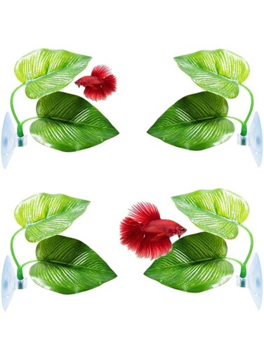Oasisgalore 4 Pcs Betta Fish Leaf Hammock Betta Spawning Leaves with Suction Cup, The Natural Habitat, for Spawning Resting Aquarium Fish Tank Decoration Style, Beautiful, Strong and Durable(Green).
