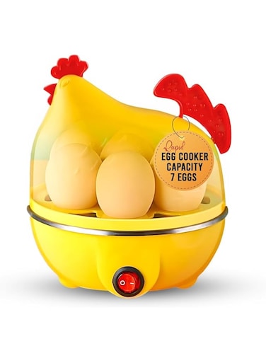 Chicken-Shaped Electric Egg Cooker, 7 Eggs Capacity, Yellow