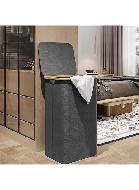 【TTQK】Foldable Dirty Laundry Storage Basket - Laundry basket with lid - Large laundry basket with handle - Bedroom laundry basket - Bamboo bathroom trash can - 100 litres (Black)