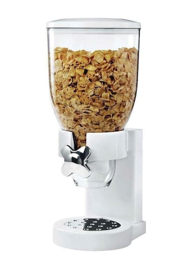 Dispenser Classic Dry Food Canister, Dry Food Dispenser Control Storage Container, Great for Cornflakes, Candy, Nuts, Beans, Granola - Kitchen Storage Dispenser, (White, single)