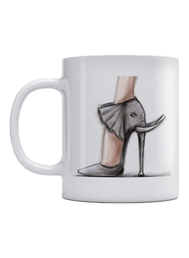 Elephant Shoes Printed Ceramic Mug White/Grey/Beige