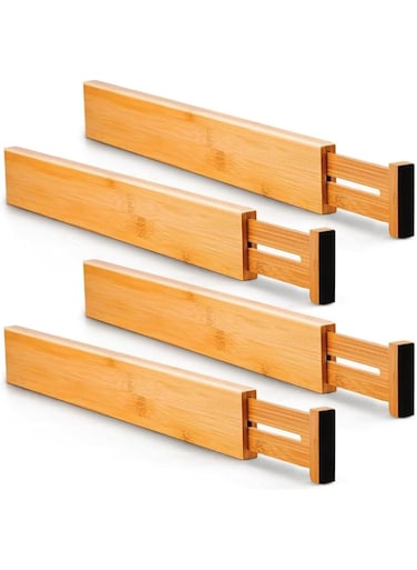 AMERTEER Bamboo Drawer Dividers   Adjustable Kitchen Drawer Dividers (4 Pack)   Expandable Utensil Drawer Organizer for Kitchen, Bedroom, Bathroom, Dresser &amp; Office   17-22 Inch Storage Separator