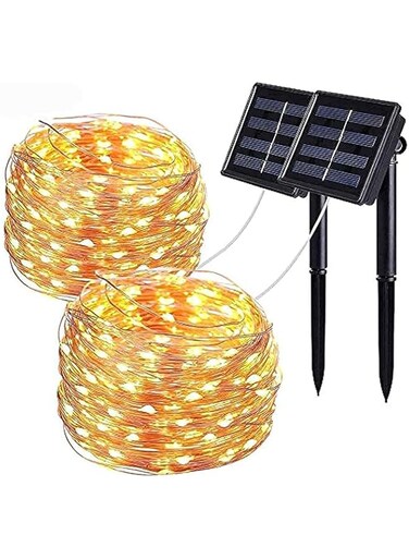 BPA&reg; String Lights, 2Pack 33ft 100LEDs Copper Wire Outdoor Fairy Waterproof Christmas Lights 8 Modes Solar Powered Fairy Lights for Home, Gardens, Patios, Weddings and Parties Warm White