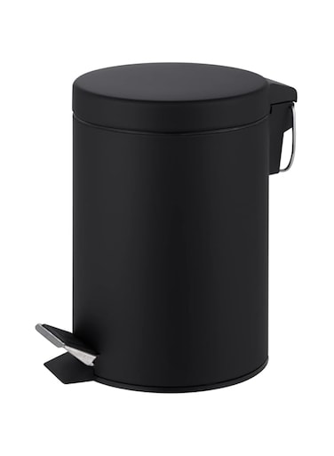 Novel Solutions Innoteck Essentials Round Colour Coated Pedal Bin 3L Dustbin Size 26x17cm for Kitchen and bathroom, Matt Black, Powder Coated Steel, 3 Litre