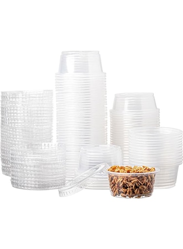 Crystalware Disposable 2oz. Plastic Portion Cups with Lids - Condiment Cup, Jello Shot, Souffl&Atilde;&fnof;&copy; Portion, Sampling Cups, 100 Sets &acirc;&acirc;&sbquo;&not;&acirc;&euro;&oelig; Clear