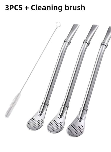 Pcs 304 Stainless Steel Drinking Spoon Straws With 1pc Cleaning Brush Bombillas Yerba Mate Filter Loose Leaf Tea Infuser Strainer Stirring Tool For Home Cafe Bar Party Outdoor Picnic Daily Use