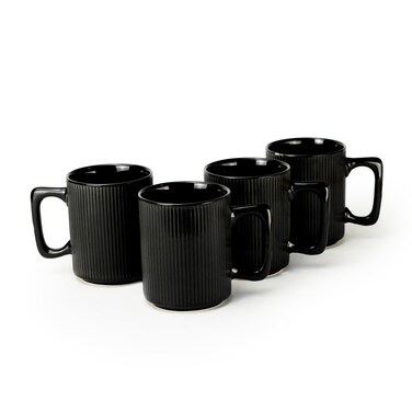 Art Stoneware ZOE 4PCS Mug Set   385 ML Black Coffee Mug Set   Durable Coffee Cup Set for Home &amp; Office   Cups for Cappuccino, Latte, Tea &amp; Cocoa Restaurant Coffee Mugs