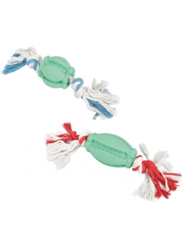 Camon Oval Rubber Ball with Rope, Dog Rope Toy, Toys for Aggressive Chewers, Premium Cotton Rope Toy for Dog, Toy for Small to Medium Dogs,Pet Friendly Washable Dog Toy, Chewable Toy, Rubber Ball Toy