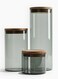 Set of 3 Borosilicate Glass Storage Jar with Acacia Wooden Lid , Durable &amp; Stylish Kitchen Storage Includes 600ML, 900ML &amp; 1300ML , Smoky Grey