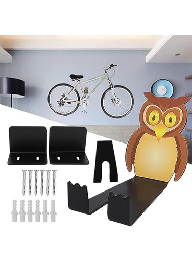 Goodern Bike Wall Mount,Bicycle Hanging Rack Support Brackets,Owl Shaped Heavy Duty Garage Storage Holder,Utility Horizontal Bike Hook Stand Storage Indoor for Road,Mountain,Hybrid Bicycle-Black