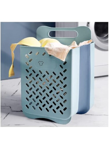 Folding Laundry Basket Wall-Mounted Plastic Laundry Hamper Hanging Clothes Sorter Organizer with Handle