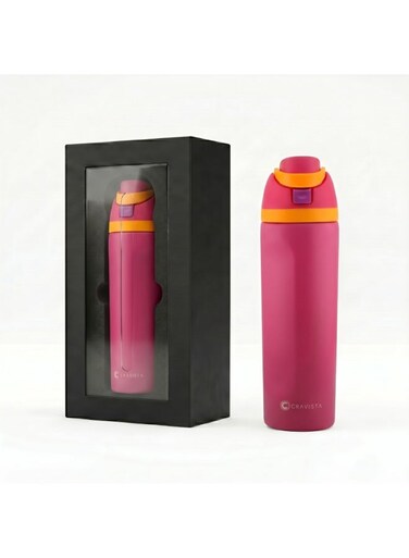 24oz Stainless Steel Water Bottle &acirc;&euro;&ldquo; Double Wall Vacuum Insulated Flask with Spout &amp; Straw, BPA-Free, Leak-Proof Sports Water Bottle for Hot &amp; Cold Drinks (Pink)