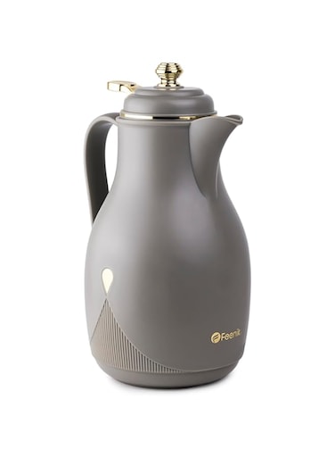 Cuisine Art Feenik 1L Double Wall Vacuum Flask - Stylish Design with Pink Glass Inner, Portable &amp; Durable PP Outer Body, Comfortable Handle - Ideal for Hot or Cold Drinks - Grey