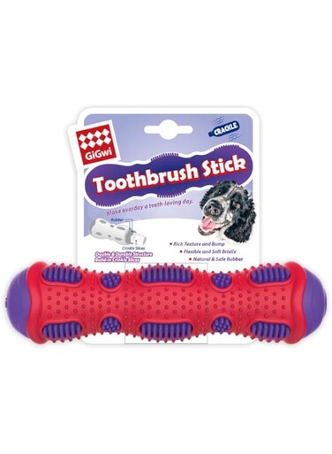 GiGwi Toothbrush Stick Rubber Dental Chew with Crackle Sound Dog Toy, 8513