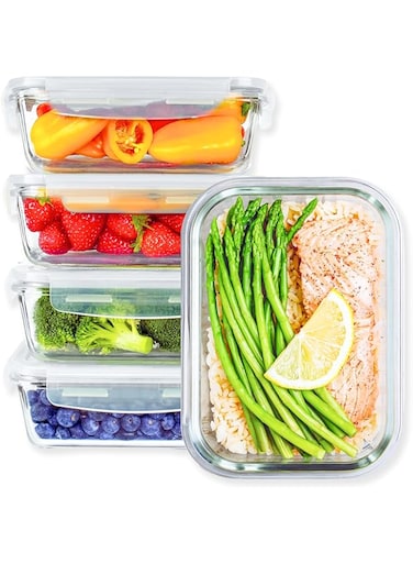 Mimelon&reg;  5 Pack, 1050ML  Glass Meal Prep Containers, Airtight Glass Food Storage Containers with Lids &ndash; Airtight Food Containers Kitchen Storage Containers Glass Lunch Containers