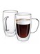 Set of 2 -450 ML Borosilicate Double Walled Glass Coffee Mugs With Handle, Large Glass Tea Mug, Tall Insulated Coffee Mugs Perfect for Cappuccino, Macchiato, Latte, Tea, Juice, Iced &amp; Hot Beverages