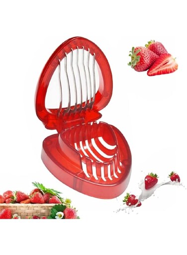 Rayyan Strawberry Huller Stem Remover and Strawberry Slicer, Potatoes Pineapples Carrots Tomato Corer Slicer, Simply Slice, Stainless Steel Blade Kitchen Tools and Gadgets (Red)