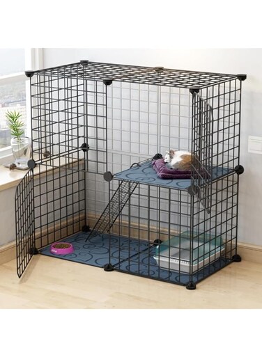 Ricjurzzty Cat Cage Indoor DIY Pet Playpen Detachable Metal Small Animal Cage Wire Ferret Cage Indoor Cat Kennels for Kitten Puppy Bunny (2 Tier)