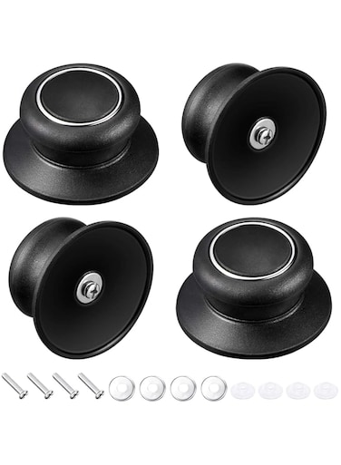 TERRIFI Pot Lid Top Replacement Knob -Heat Resistant, Pot Top Knob Replacement, Pot Lid Replacement Knob, Lid Handle Replacement-Black, 4 Pack/Black