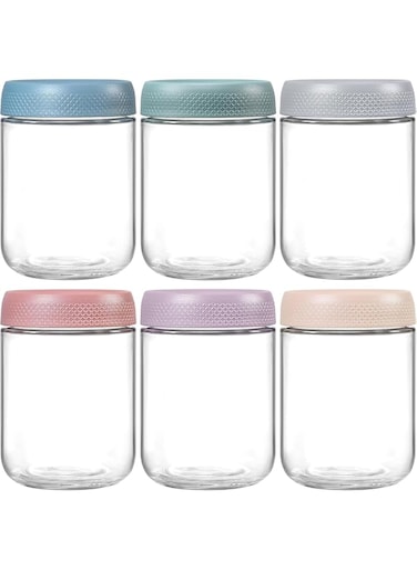 Glass Jar With Lid,Fohome 6 Pack 16 oz Glass Jars with Airtight Lid,Overnight Oats Containers with Lids for Fruit,Salad Dressing,Sauce,Cereal,Yogurt,Snacks