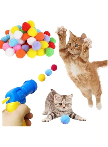 Cat Ball Launcher, Interactive Cat Toys with 100 Pcs Balls and 1 Pcs Launcher to Relieve Boredom for Indoor Cat Training Playing Sports Games