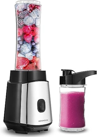 KENWOOD Personal Blender 350W Smoothie Blender/Smoothie Maker with 570ml &amp; 400ml Tritan Smoothie2Go Bottle and Lid, Ice Crush Function BLM05.A0BK Black/Silver