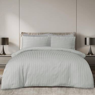 INFINI HOMES Soft 100% Microfiber Silver &amp; Stripe Duvet Cover Set with 2 Pillow Case for Home &amp; Luxury Hotel (220 X 240, 3 Pcs Set)
