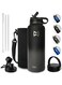 MIQAS Stainless Steel Water Bottle, 1.2L Insulated Water Bottle With 3 Lids Bag 2 Straws and Brush- Stay 24 Hrs Cold and 12 Hrs Hot, BPA Free Thermos Flask for Gym, Office, School and Sport (Grey)