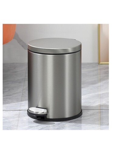 Stainless Steel Double Layer Dustbin with Pedal and Lid For Bathroom Kitchen,Silent Lidded Trash Bin,Fingerprint-Proof Modern Garbage Can,Round Bucket with Handle for Home Office (Grey, 12L)