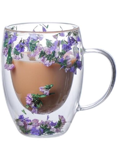 Glass Double Wall Glass 10oz Coffee Cups with Handle Tea Cups Beverage Glasses Tea Mug Milk Mug a riot of colour Novelty Aesthetic Heat Resistant (Purple Pink)