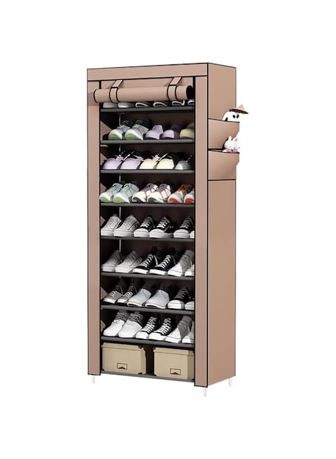 Vertical Narrow Shoe Rack Organizer Tall Shoe Rack for Closet Entryway 10 Tier Non-Woven Cover Shoe Shelf Holds 20-22 Pairs (Brown)