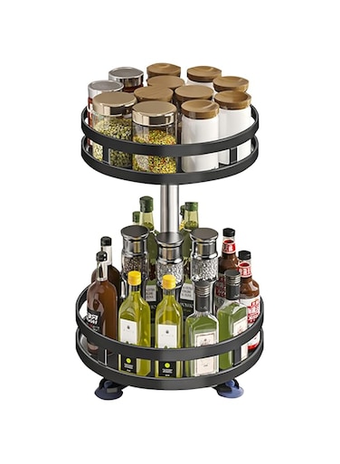 Beauenty 360&deg; Rotating Spice Rack with Adjustable Shelves, Durable Steel Construction, and Large Capacity &ndash; Ideal for Kitchen and Bathroom Organization, Includes Spice Jars (black, 2)