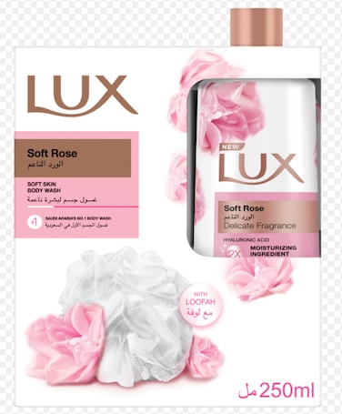 LUX SOFT ROSE BODY WASH WITH LOOFAH 250ML