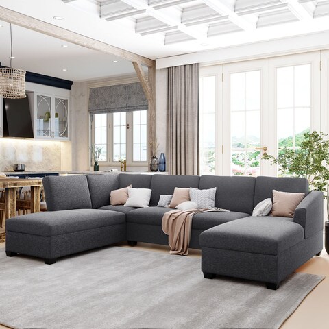 Karnak Jattebo 5-Seater U-Shape Polyester Sofa - Grey
