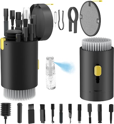 Tounee Keyboard Cleaner Kit with Retractable Big Brush, Portable, 20 in 1 Multi-Tool Kit for Phones, Tablet, Computer, PC Monitor,TV Camera Lens with 2.5ml Mist Spray

