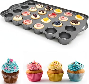 Mini Cheesecake Pan 24-Cup &mdash; Removable Bottoms, Nonstick Muffin Pan, Oven &amp; Dishwasher Safe